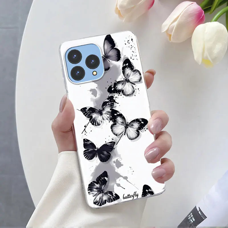 For Cubot P80 Case 2023 Luxury Phone Case For Cubot P80 6.58" Marble Butterfly Flower Clear Soft Silicone TPU Protective Cover - Caseverse