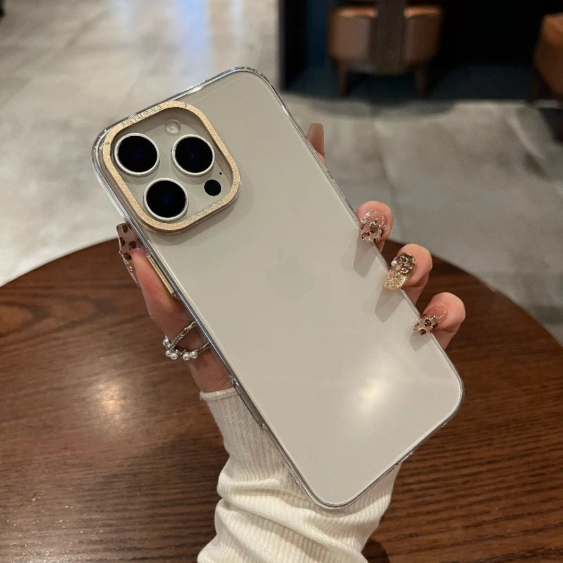 Luxury Metal camera frame protection phone case for iphone 16 15 14 13 12 pro max plus Transparent pc Shockproof Bumper cover - Caseverse