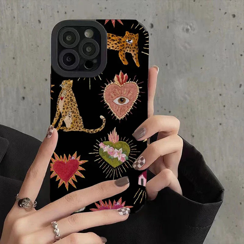 Heart Shaped Leopard Phone Cases for Iphone 11 Iphone 16 Pro Max Iphone 13 Pro Max Iphone 14 Pro Max Iphone 15 Pro Max Case Caseverse
