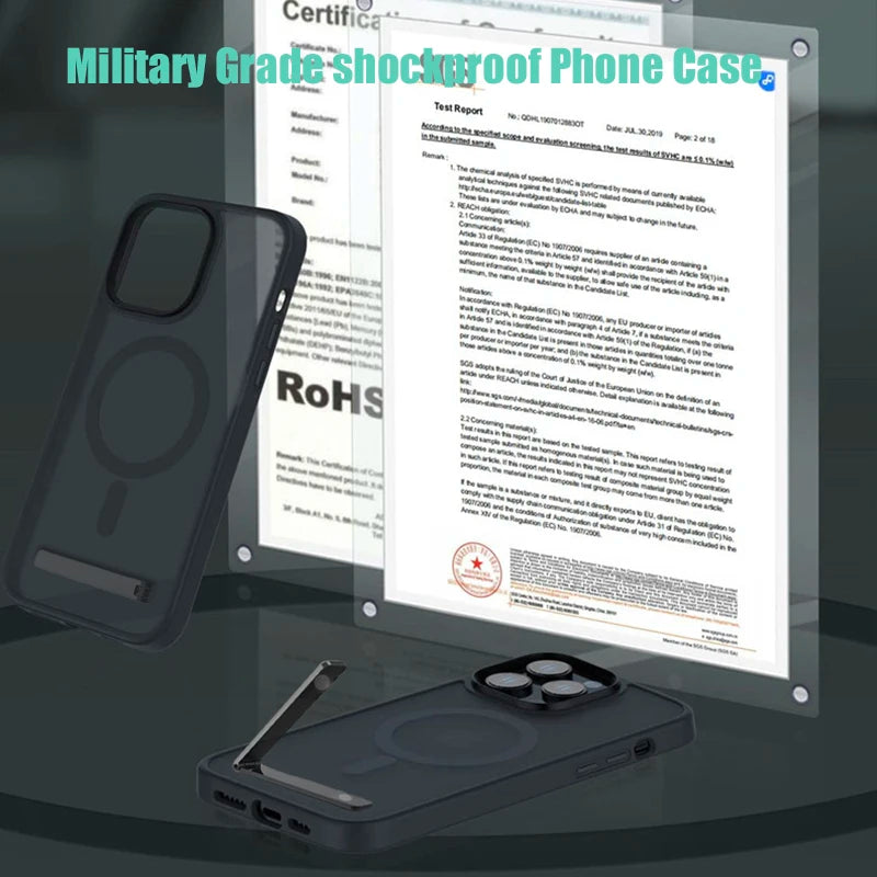 Magnetic Phone Case with Metal Stand for iPhone 16 15 14 13 12 Pro Max Plus Translucent Mobile Cases Military Grade Back Cover Caseverse