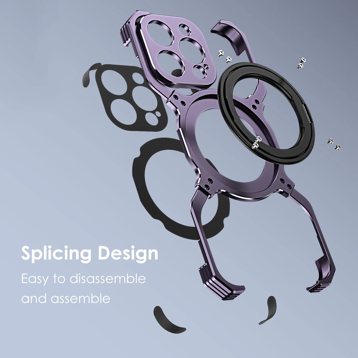 Metal Rimless Magnetic MagSafe Phone Case For iPhone 13 14 15 Pro Max 360Rotating Stand Shell Metal Bumper Lens Protection Cover