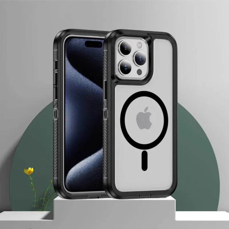 Matte Anti-slip Rugged Armor magnetic phone case for iPhone 15 14 13 12 11 Pro Max magsafe charging shockproof Hybrid hard cover - Caseverse