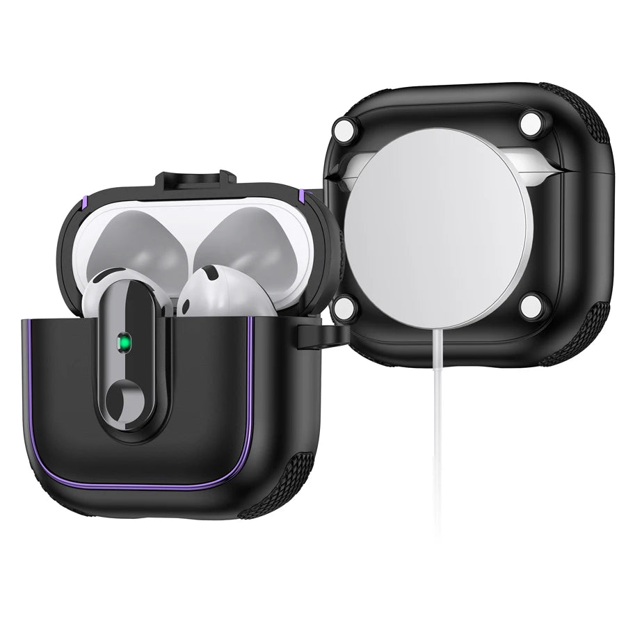Armor locking clasp Earphone Cover For AirPods 4 3 2Pro With Plated Purple Strips With Magnetic Attraction Protective Case
