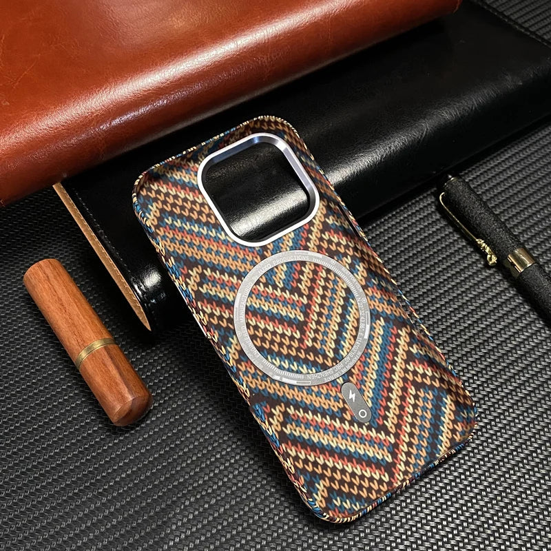 Ultrathin Metal Lens Magsafe Phone Case for iphone 16 pro max 15 Pro 14 Carbon Fiber Texture Matte Wireless Charge Hard PC Cover Caseverse