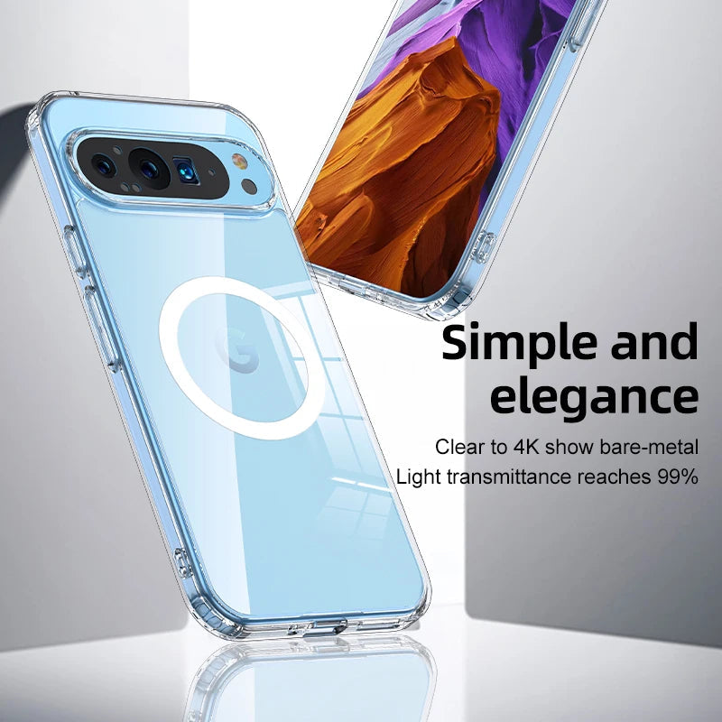 For Google Pixel 9 Pro XL 8 7 Pro 8a 7a Magsafe Case Matte White & Clear Wireless Charging Shockproof Magnetic Armor Cover Caseverse