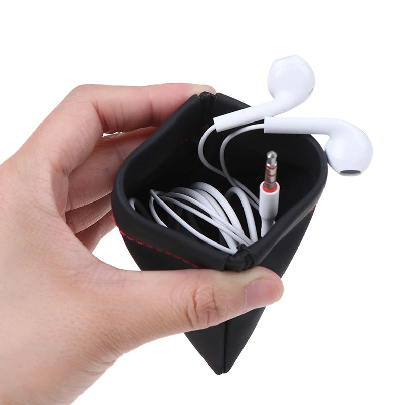 New Black Mini Hard Headphone Case Portable Earbuds Pouch box PU Leather Earphone Storage Bag Protective USB Cable Organizer Caseverse