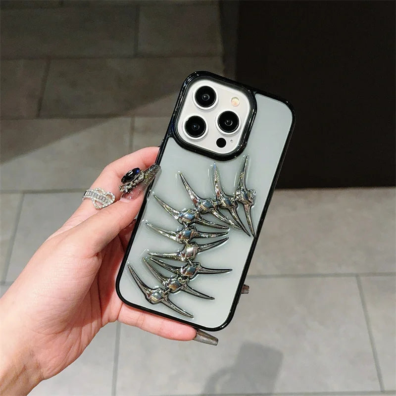 Unique design sense, three-dimensional drip glue fish bone Phone Case For iPhone 11 12 13 14 15 16 pro max Caseverse