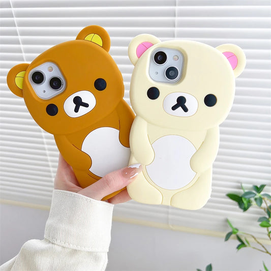 Cute 3D Cartoon Rilakkuma Bear Phone Case for iPhone 16 promax 15 14 13 12 11 Pro Max Xs XR 6 7 8 Plus SE Soft Silicone Cover - Caseverse