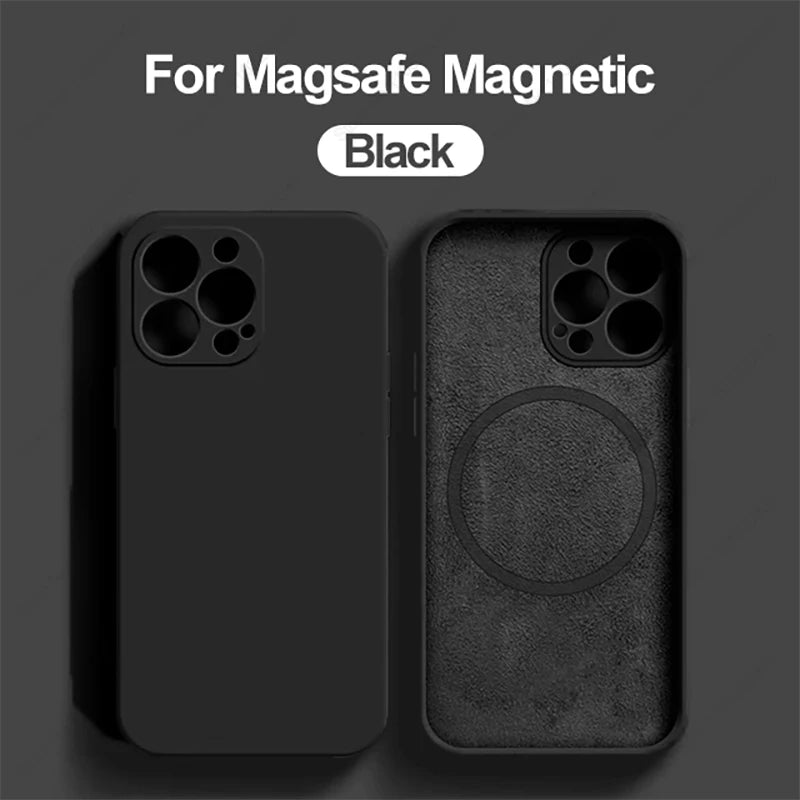 Original Magnetic Liquid Silicone Phone Cases For iPhone 16 15 14 13 12 11 Pro Max Magsafe Case Wireless Charge Shockproof Cover - Caseverse