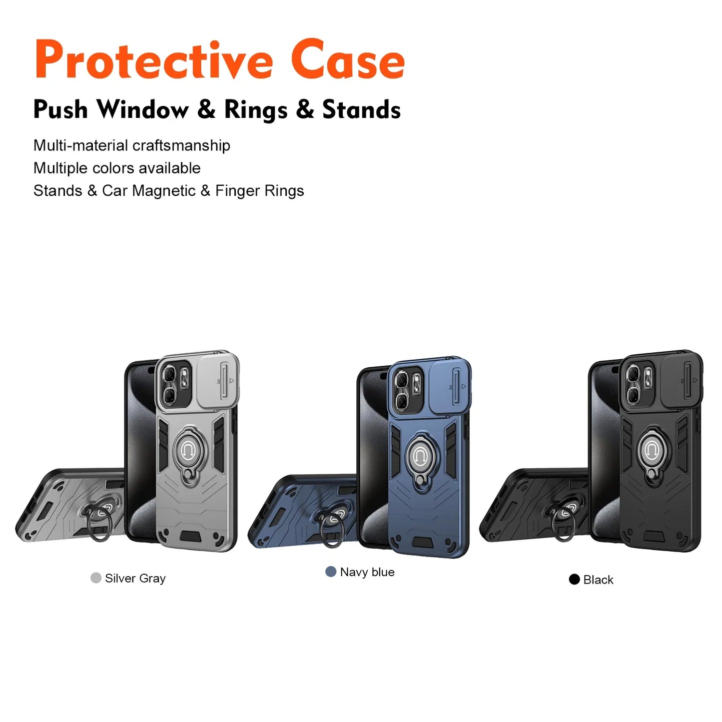 Rugged Armor Shockproof Phone Case For Infinix Smart 9 X6532 Hot 50i X6531 X6531B Sliding Window Metal Ring Holder Back Cover - Caseverse