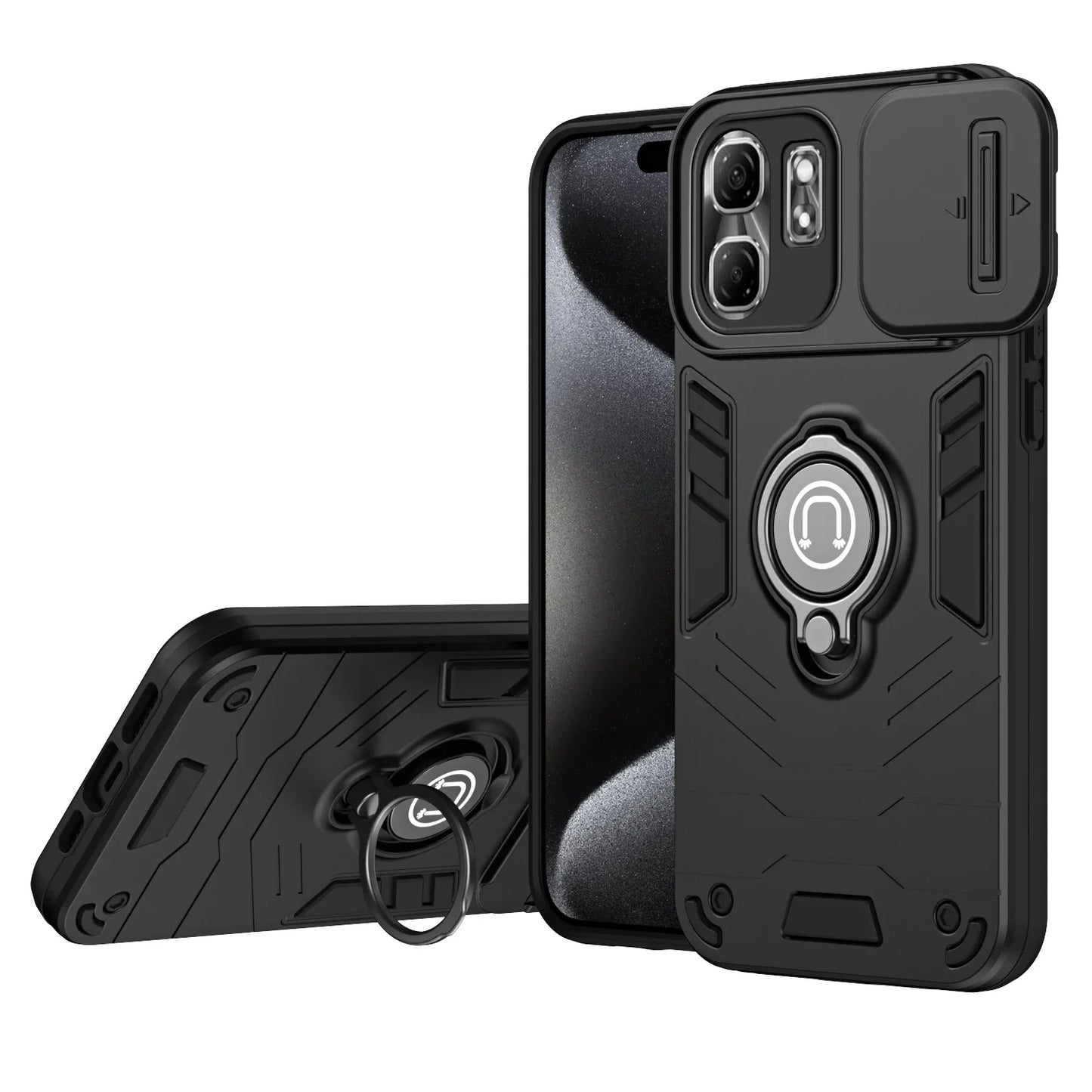 Rugged Armor Shockproof Phone Case For Infinix Smart 9 X6532 Hot 50i X6531 X6531B Sliding Window Metal Ring Holder Back Cover - Caseverse