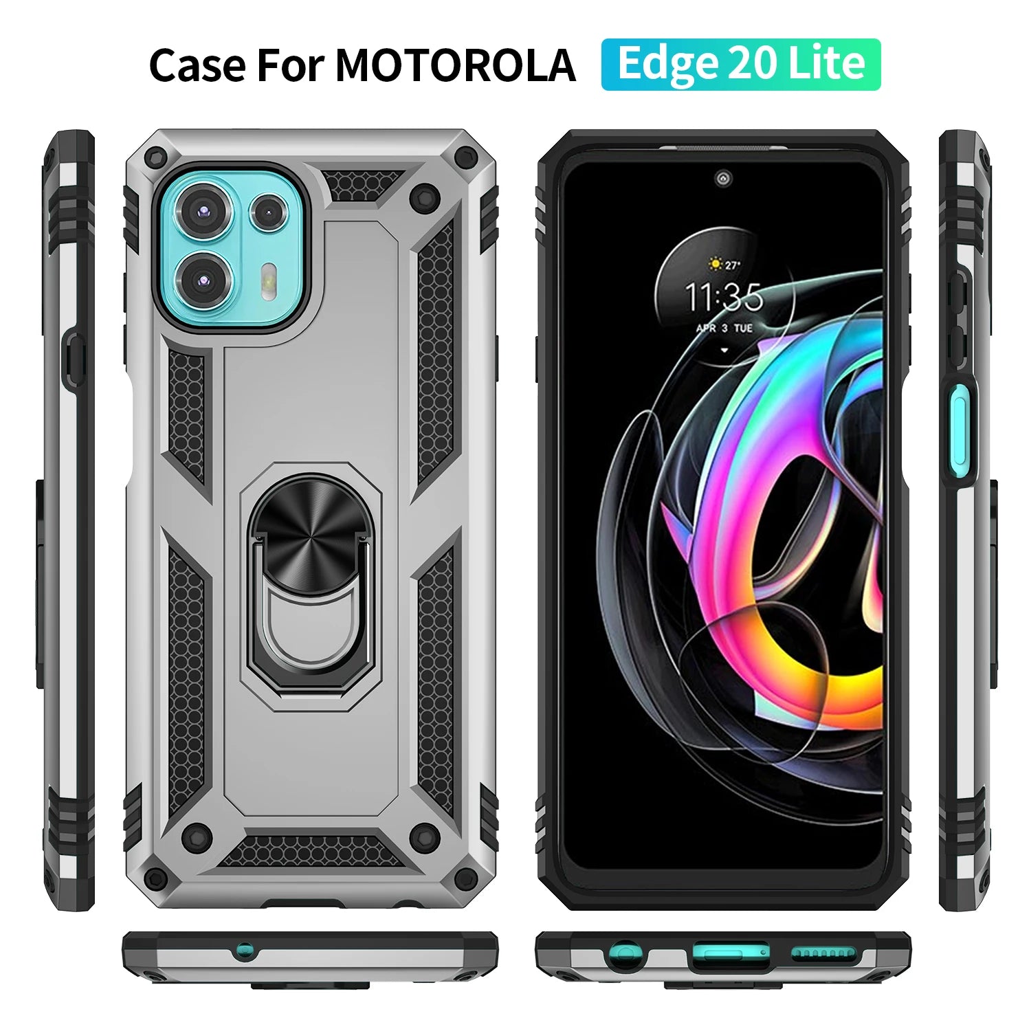 Cover Case for Moto Motorola Edge 20 Lite Shockproof Armor Rugged Military Protective Ring Holder Magnet Phone Case - Caseverse