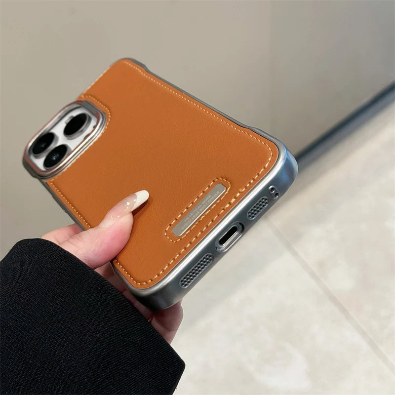 Phone Case Luxury Matte PU Leather Frameless For iPhone 16 15 14 13 12 Pro Max Plus Metal Lens Protection Shockproof Back Cover Caseverse