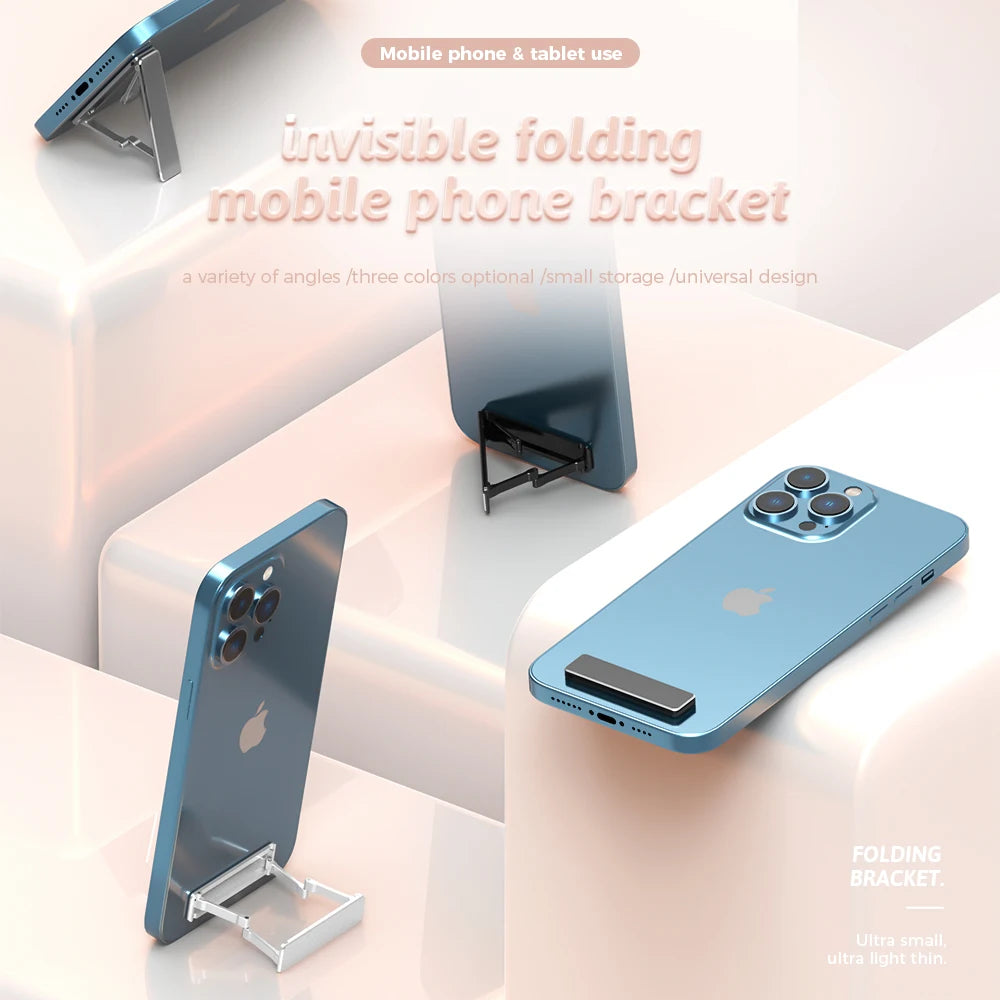 Metal Folding Phone Holder Alloy Invisible Back Stick Phone Desktop Holder Portable Mobile Support Phone Stand for iPhone Xiaomi - Caseverse