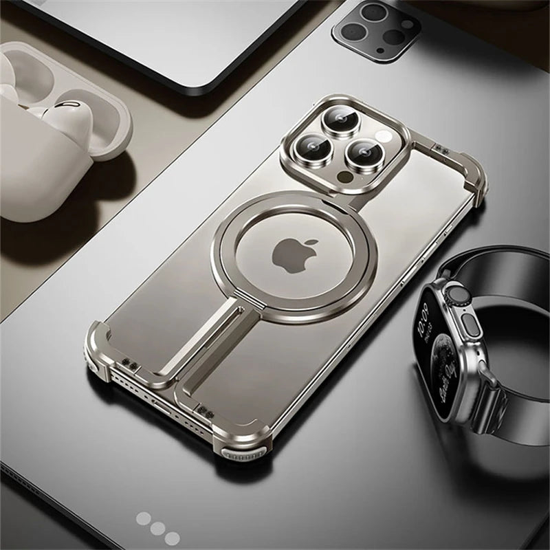 Metal Frame Magsafe Phone Case for iPhone 16 15 14 13 Pro Max Wireless Charging Aluminum Alloy Frameless Holder Shockproof Cover Caseverse