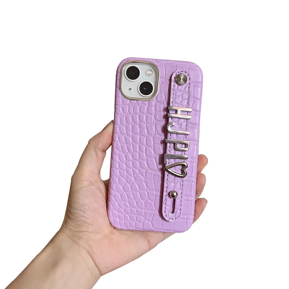 Luxury Custom Personalised Name Silver Metal Letter Charm Leather Phone Cases For Iphone 14 13 12 11 15 Pro Max 16 pro max Cover Caseverse