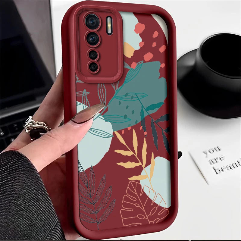 Luxury Fresh Green Leaf Painted Phone Case For Oppo Reno 3 F15 A91 Reno3 Silicone Anti Drop Soft Cover Funda - Caseverse