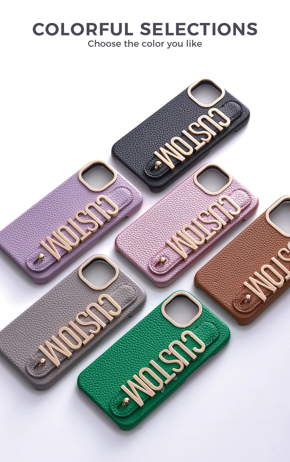 Leather Phone Case Custom Name Wristband Metal Gold Letters Personalized Cover for iPhone16 15 14 13 12 11ProMax 15 16plus Caseverse