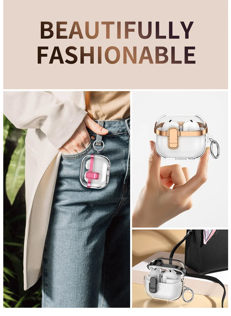 Transparent Case For Samsung Galaxy Buds 3 Pro/ Buds 3 Cover Lock buckle electroplating anti fall protective Galaxy Buds3 Cover Caseverse