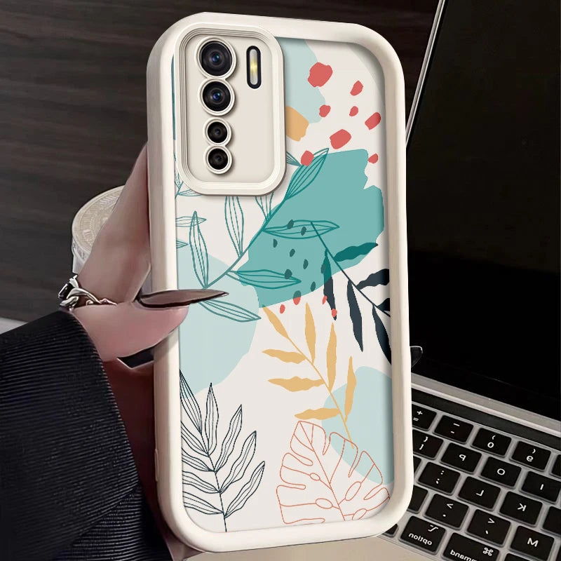 Luxury Fresh Green Leaf Painted Phone Case For Oppo Reno 3 F15 A91 Reno3 Silicone Anti Drop Soft Cover Funda - Caseverse