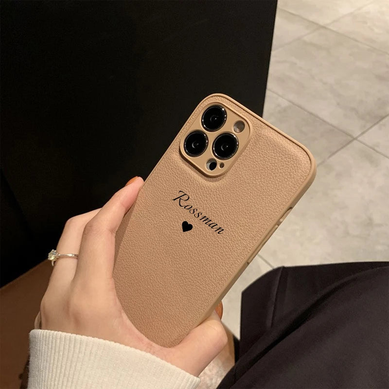 Personalized Customized Name Heart Phone Case for iPhone 16 15 14 13 Pro Max 12 11 X XS XR Design Leather Protective Back Cover Caseverse