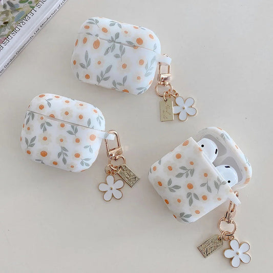 For Apple AirPods 4 ANC Flower Print Earphone Case For AirPods 2 3 Pro2 Silicone Soft Wireless Headphones Cover With Keychain Caseverse