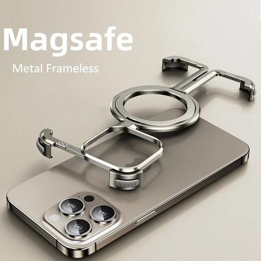 Metal Frame Magsafe Phone Case for iPhone 16 15 14 13 Pro Max Wireless Charging Aluminum Alloy Frameless Holder Shockproof Cover Caseverse