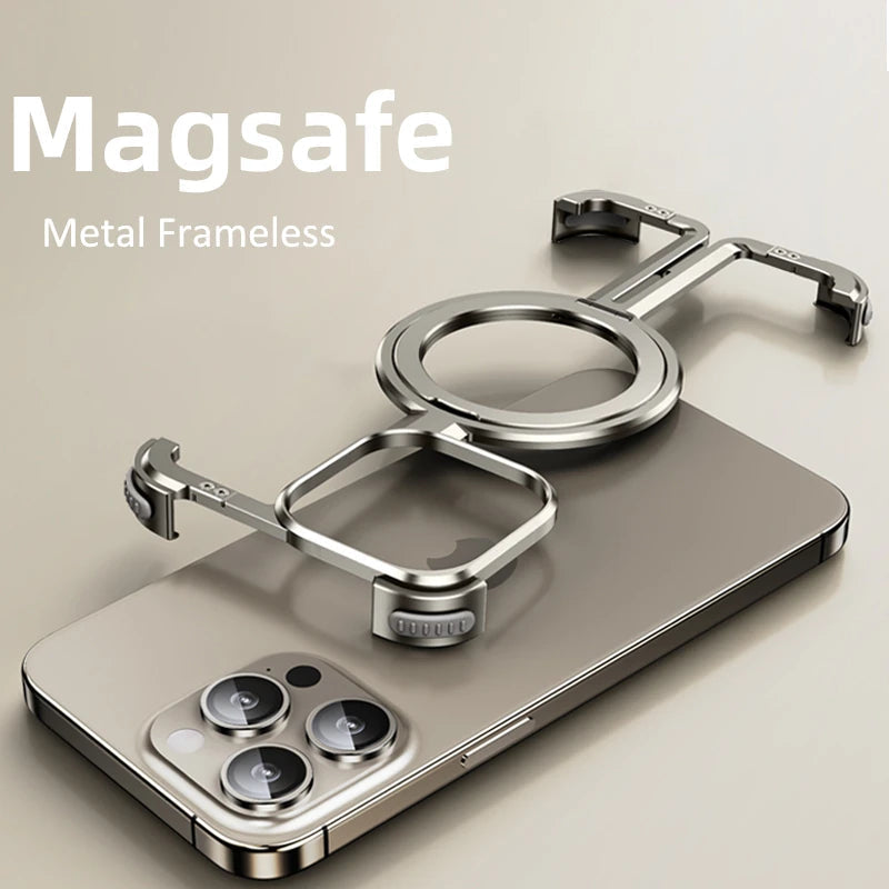 Metal Frame Magsafe Phone Case for iPhone 16 15 14 13 Pro Max Wireless Charging Aluminum Alloy Frameless Holder Shockproof Cover Caseverse