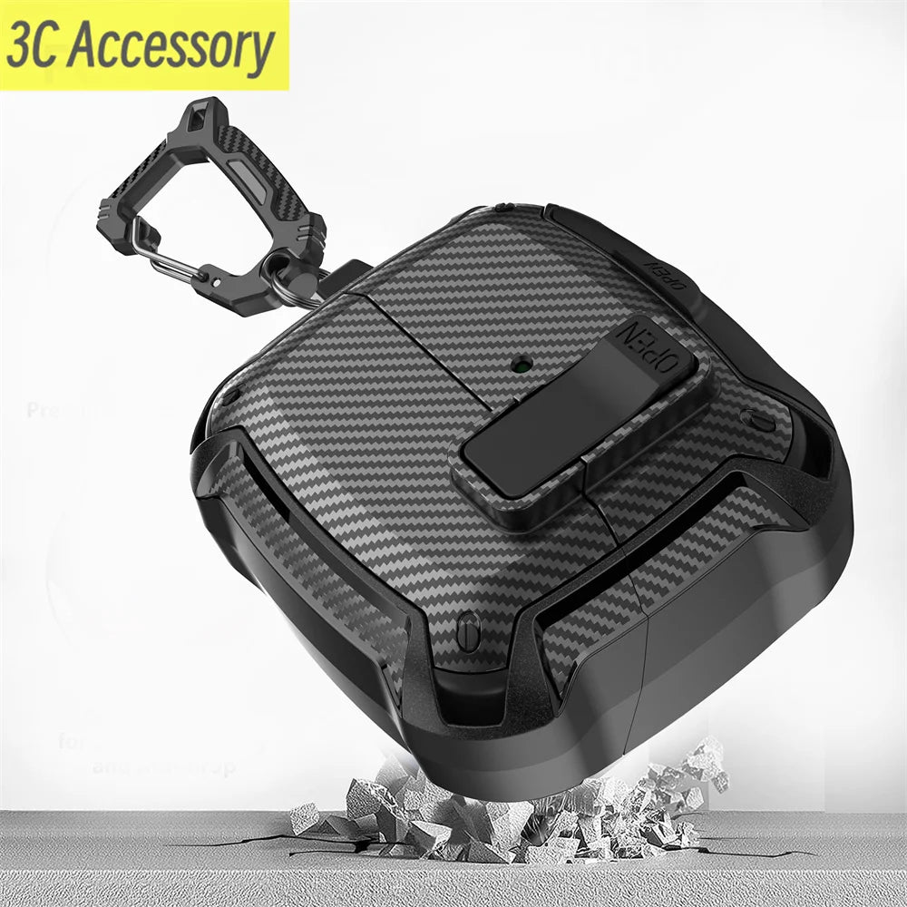 2025 New Phone Stand Case For Samsung Galaxy Buds 3 Pro Case With Secure Lock Clip & Cleaning kit Carbon Fiber Cover For Buds 3