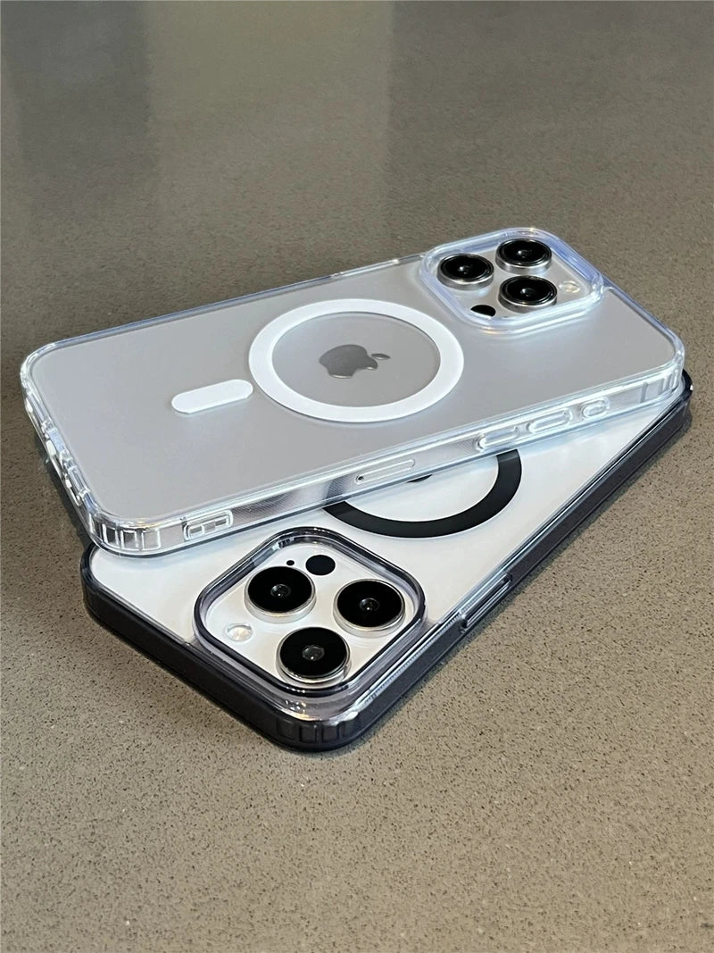 Luxury Matte Magsafe Wireless Charging Phone Case For iPhone 11 12 13 14 15 16 Pro Max Plus Bumper Magnetic Transparent Cover - Caseverse