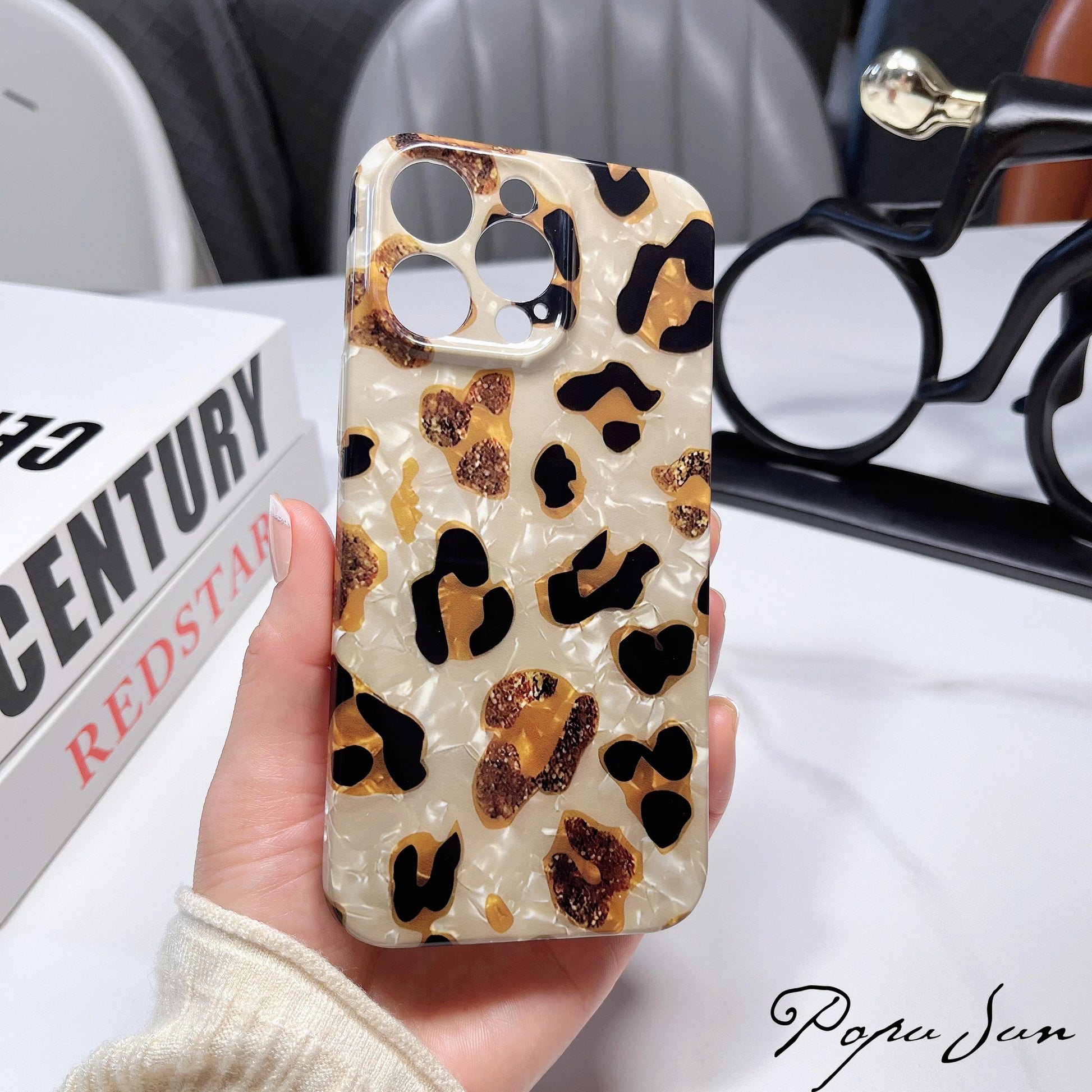 Vintage Glitter Leopard Print Phone Case For IPhone 16 15 13 12 11 Pro Max 14 Plus Dream Shell Leopard Marble Texture Hard Cover - Caseverse