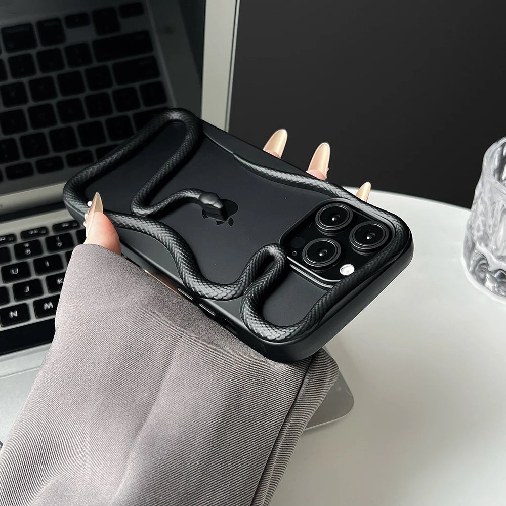 Cool 3D Snake Hollow Dissipate Heat Phone Case For iPhone 15 14 13 12 11 16 Pro Max Luxury Shockproof Soft Silicone Cover - Caseverse
