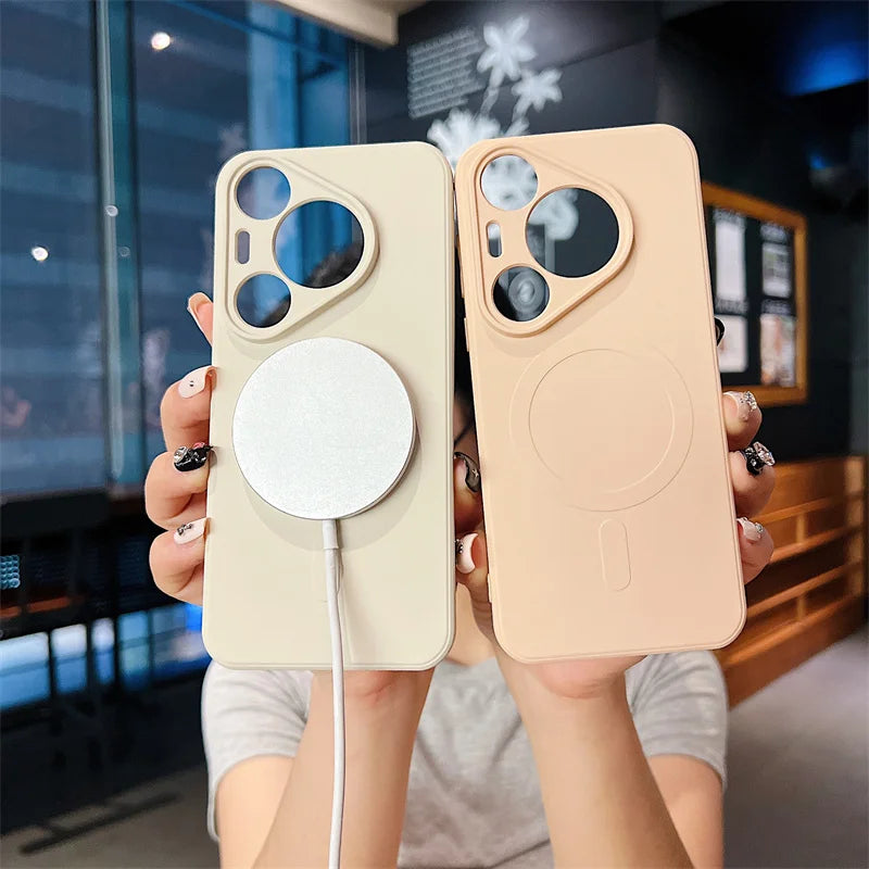 Silicone Magnetic Phone Case for Huawei Pura 70 Pro Plus Ultra Magsafe Wireless Charging Anti Drop Protective Cover Bumper - Caseverse