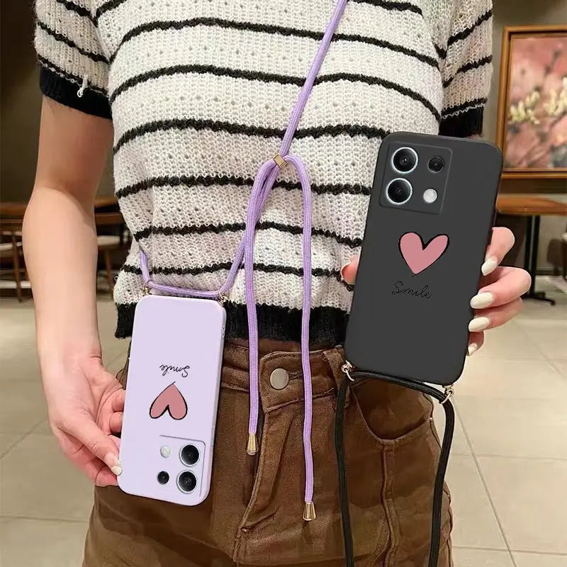 Note13 Big Red Heart Lanyard Silicone Phone Case For Xiaomi Redmi Note 13 13Pro Shatterproof Redmi Note 13ProPlus Back Cover - Caseverse
