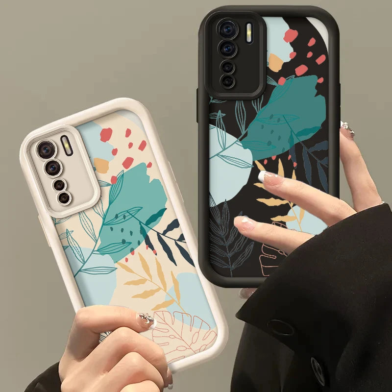 Luxury Fresh Green Leaf Painted Phone Case For Oppo Reno 3 F15 A91 Reno3 Silicone Anti Drop Soft Cover Funda - Caseverse