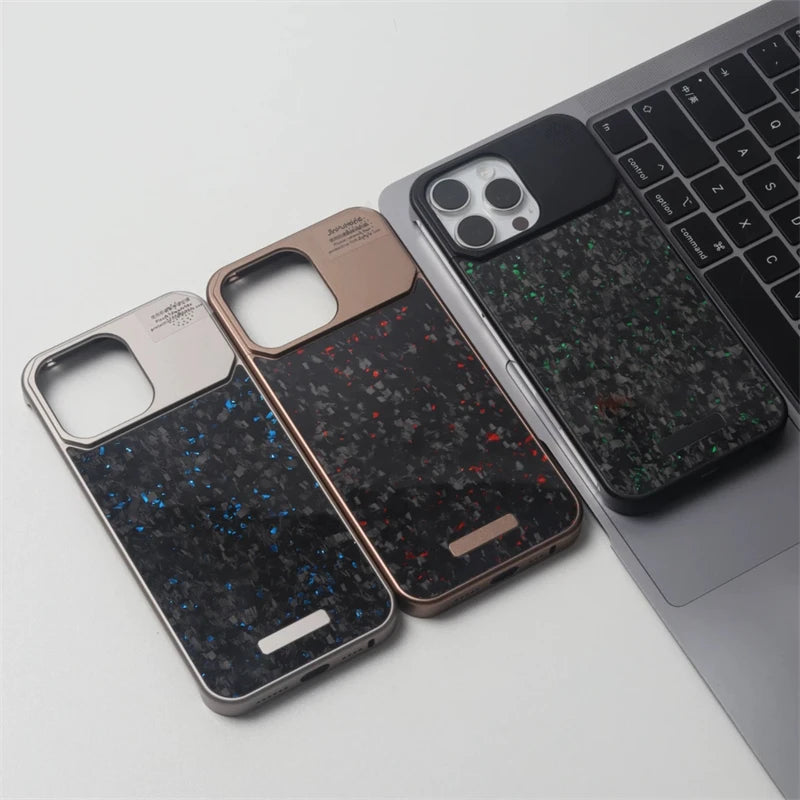 Luxury Forged Carbon Fiber Magsafe Phone Case For iPhone 16 16pro 15 Pro Max Wireless Charging Metal Frameless Shockproof Cover - Caseverse