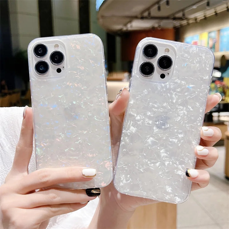 Cute Glitter Marble Silicone Case For iphone 16 15 14 12 13 Mini 11 Pro Max Plus Silicone Soft TPU Back Phone Cases Cover - Caseverse