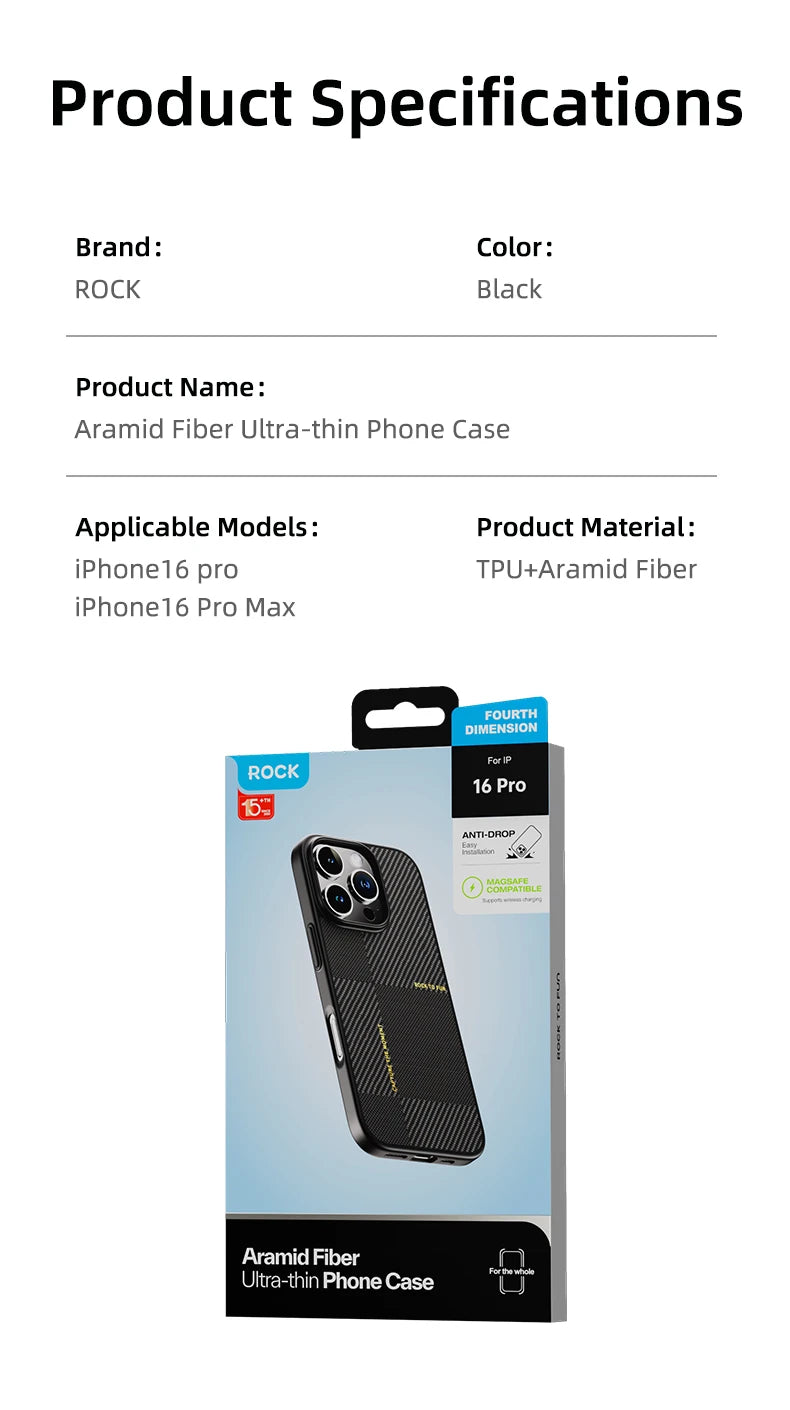 ROCK Aramid Fiber Magnetic Case for iPhone 16 Pro Max Military Grade Shockproof Cover for iPhone 16 Pro Compatible with MagSafe - Caseverse