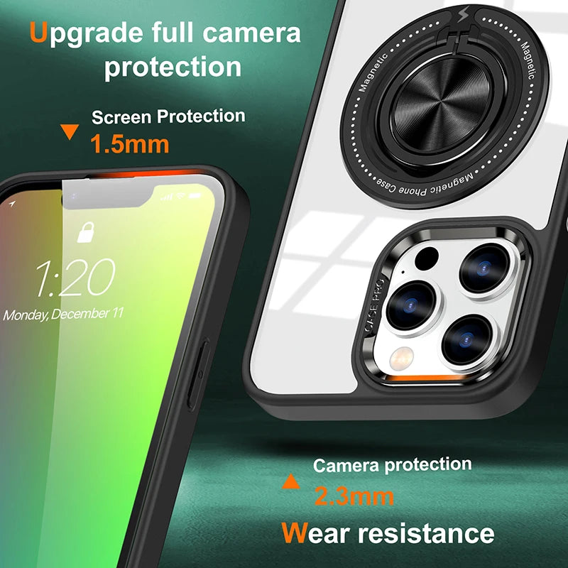 Metal Ring Magnetic Bracket Wireless Charging Phone Case for iPhone 16 15 14 Pro Max