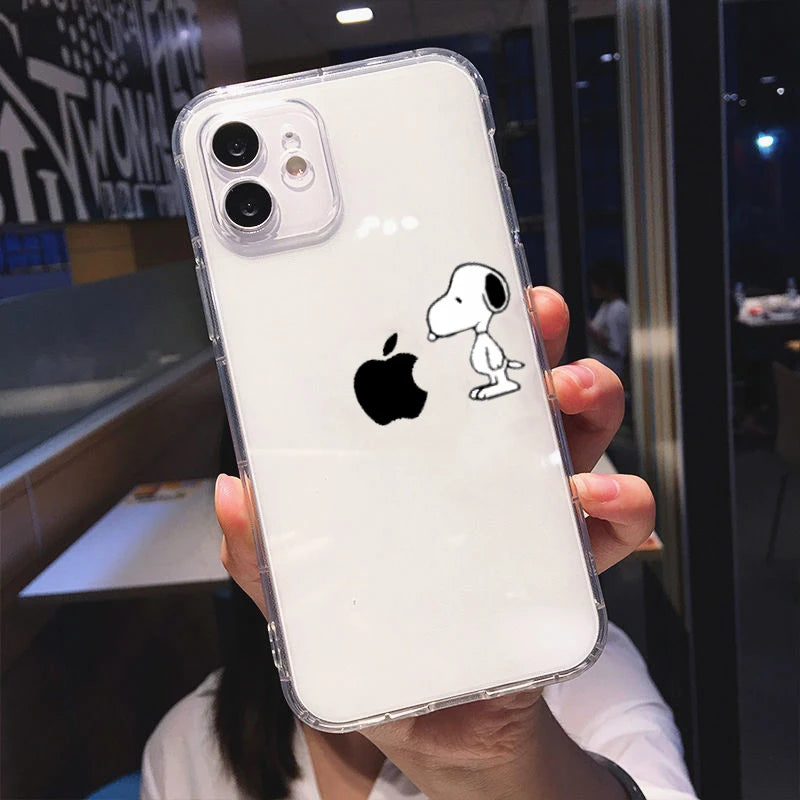 S-Snoopy Cute Cartoon Transparent Phone Case For iPhone 16 15 13 12 11 Pro Max Xr Xs Max 14 Plus 8 Plus Case Cute Soft Cover Y2k - Caseverse