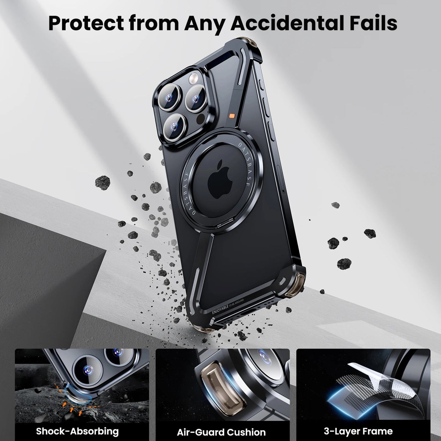 Oatsbasf Z Shape Metal Phone Case for iPhone15 /16 Pro Max Phone Protective Cover Shockproof Bumper w/360° Rotation Holder Caseverse