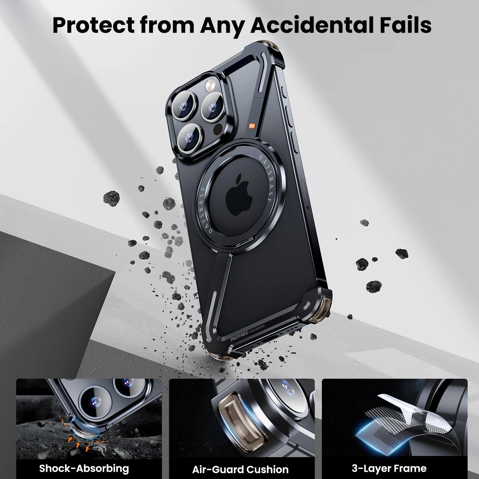 Oatsbasf Z Shape Metal Phone Case for iPhone15 /16 Pro Max Phone Protective Cover Shockproof Bumper w/360° Rotation Holder Caseverse