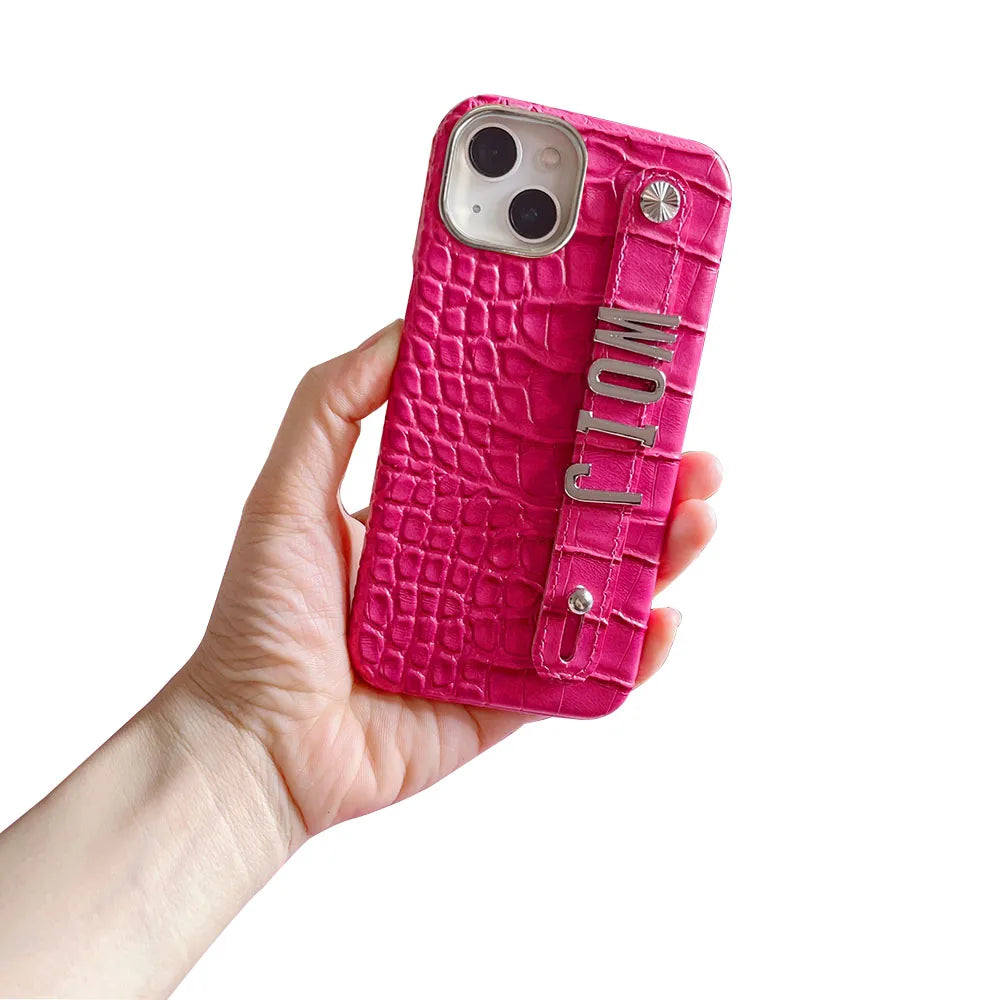 Luxury Custom Personalised Name Silver Metal Letter Charm Leather Phone Cases For Iphone 14 13 12 11 15 Pro Max 16 pro max Cover Caseverse