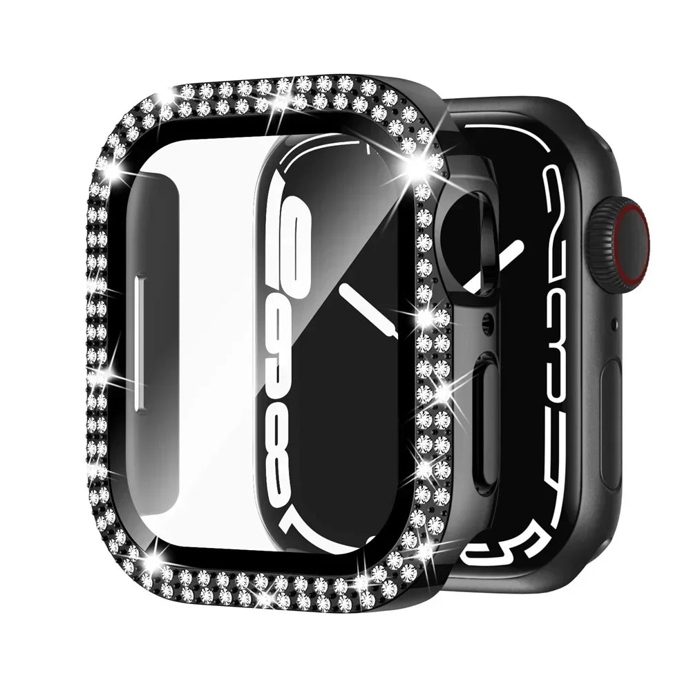 Diamond Case For Apple watch Cover 45mm 41mm 38mm 42mm 44mm 40mm Tempered Glass+ Bumper Screen Protector series 9 8 7 6 5 4 3 SE