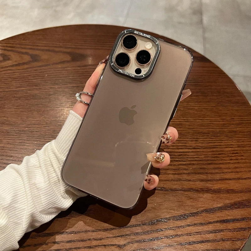 Luxury Metal camera frame protection phone case for iphone 16 15 14 13 12 pro max plus Transparent pc Shockproof Bumper cover - Caseverse