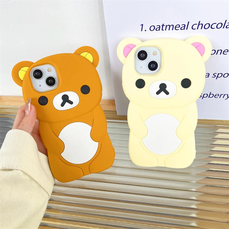 Cute 3D Cartoon Rilakkuma Bear Phone Case for iPhone 16 promax 15 14 13 12 11 Pro Max Xs XR 6 7 8 Plus SE Soft Silicone Cover - Caseverse