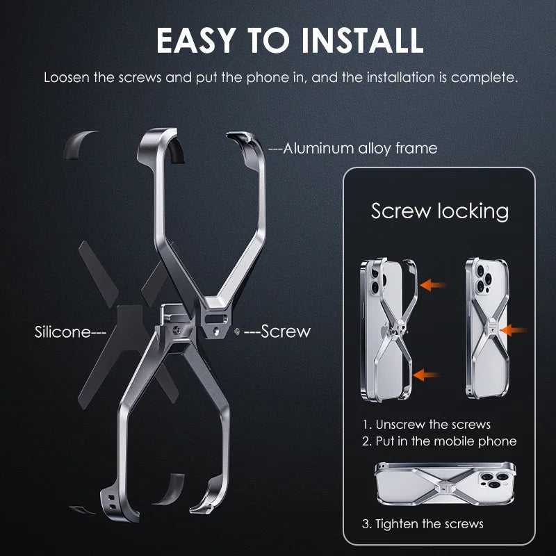 Metal Rimless Phone Case For iPhone 13 14 15 Pro Max Aluminum Removable Heat Dissipation Armor Phone Cover For IPHON 15 Promax Caseverse