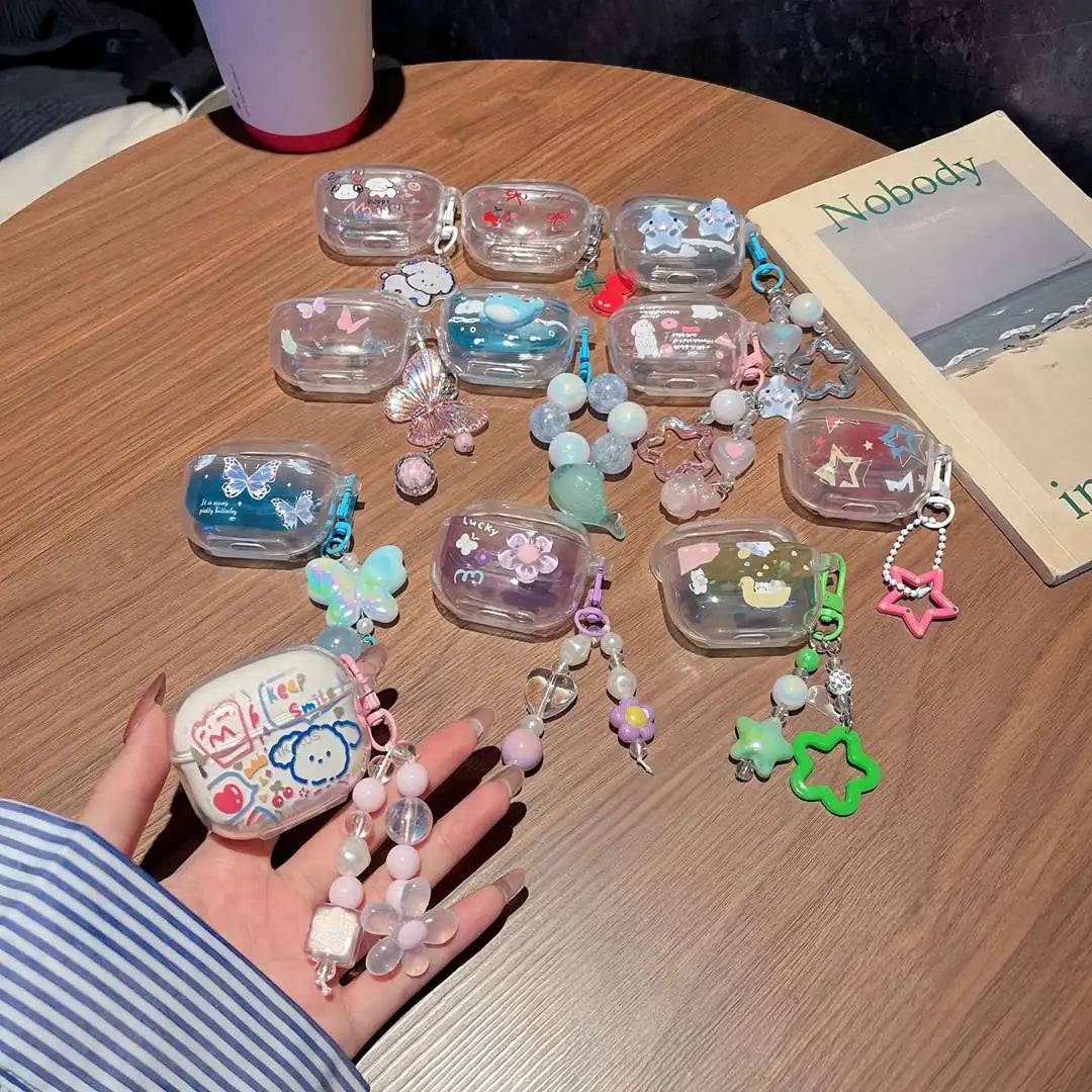 Suitable For Lenovo LP40 TWS Earphone Protective Case Cartoon Cherry Bow Headset Soft TPU Clear Earphone Cover With Keychain Caseverse