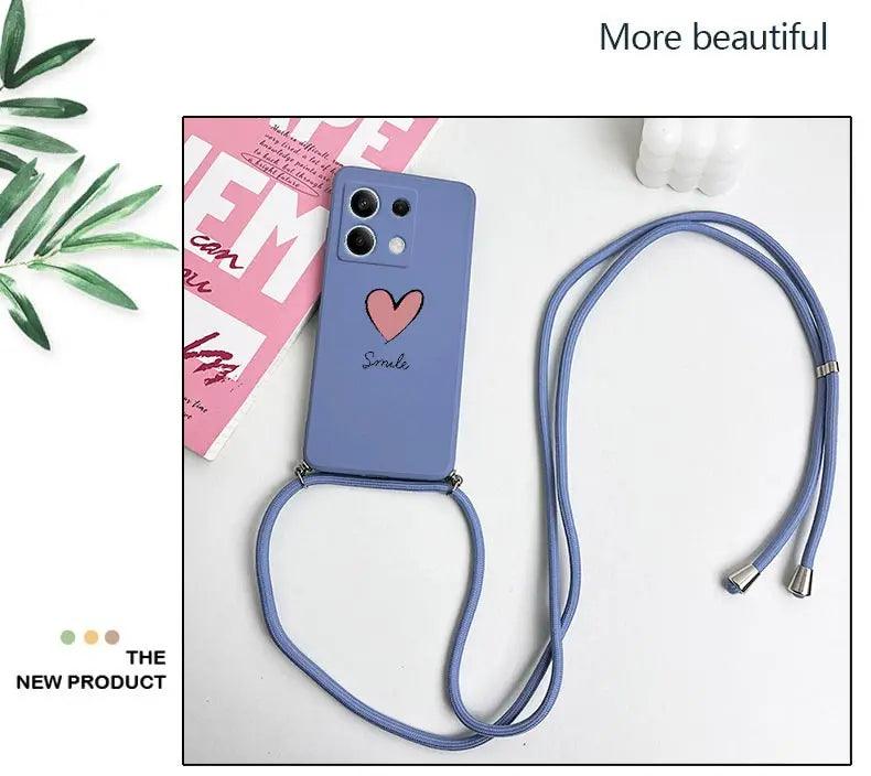 Note13 Big Red Heart Lanyard Silicone Phone Case For Xiaomi Redmi Note 13 13Pro Shatterproof Redmi Note 13ProPlus Back Cover - Caseverse