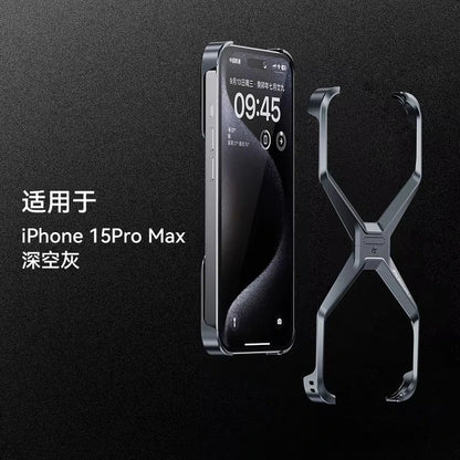 Luxury Aluminum Rimless Phone Case For iPhone 16 15 13 14 Pro Max Metal X Type Removable Heat Dissipation Armor Shockproof Cover